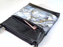Load image into Gallery viewer, Gray black gold marble print vegan faux leather small crossbody bag