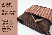 Load image into Gallery viewer, Brown vegan leather and pink chunky corduroy small crossbody bag for women