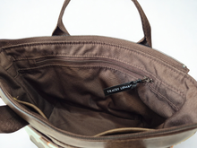 Load image into Gallery viewer, Brown vegan faux cow leather small tote bag