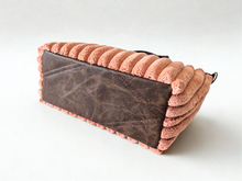 Load image into Gallery viewer, Brown vegan leather and pink velour corduroy mini tote bag