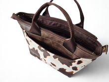 Load image into Gallery viewer, Brown vegan faux cow leather small tote bag