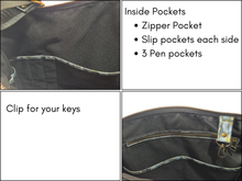 Load image into Gallery viewer, Grey vegan friendly faux leather and fabric medium cross body purse