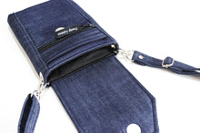 Load image into Gallery viewer, Denim phone bag with pockets for small everyday carry essentials