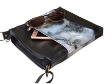 Load image into Gallery viewer, Gray black gold marble print vegan faux leather small crossbody bag