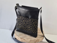 Load image into Gallery viewer, Black and metallic gold vegan faux leather small crossbody bag