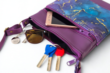Load image into Gallery viewer, Purple and teal marble print vegan faux leather small crossbody bag