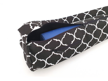 Load image into Gallery viewer, Handmade Yoga mat bag with zipper - black and white geometric fabric
