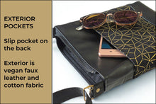 Load image into Gallery viewer, Black and metallic gold vegan faux leather small crossbody bag
