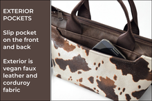 Load image into Gallery viewer, Brown vegan faux cow leather small tote bag
