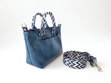 Load image into Gallery viewer, Blue Denim colored vegan faux leather small tote bag