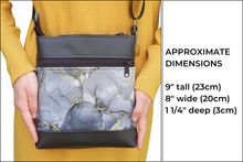 Load image into Gallery viewer, Gray black gold marble print vegan faux leather small crossbody bag