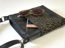 Load image into Gallery viewer, Black and metallic gold vegan faux leather small crossbody bag