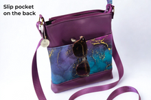 Load image into Gallery viewer, Purple and teal marble print vegan faux leather small crossbody bag