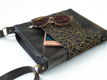Load image into Gallery viewer, Black and metallic gold vegan faux leather small crossbody bag