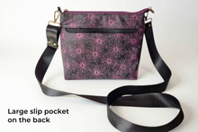 Load image into Gallery viewer, Vegan faux leather purple and black crossbody bag for women