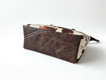 Load image into Gallery viewer, Brown vegan faux cow leather small tote bag