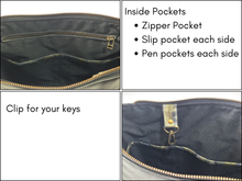 Load image into Gallery viewer, Vegan friendly black faux leather and fabric medium cross body purse