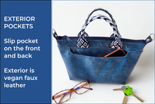 Load image into Gallery viewer, Blue Denim colored vegan faux leather small tote bag
