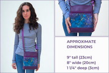Load image into Gallery viewer, Purple and teal marble print vegan faux leather small crossbody bag