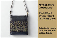 Load image into Gallery viewer, Black and metallic gold vegan faux leather small crossbody bag