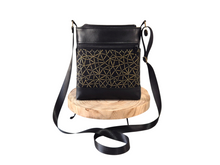 Load image into Gallery viewer, Black and metallic gold vegan faux leather small crossbody bag
