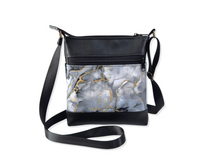 Load image into Gallery viewer, Gray black gold marble print vegan faux leather small crossbody bag