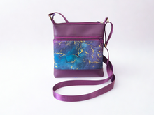 Load image into Gallery viewer, Purple and teal marble print vegan faux leather small crossbody bag