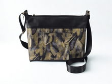 Load image into Gallery viewer, Vegan friendly black faux leather and fabric medium cross body purse