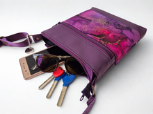 Load image into Gallery viewer, Purple marble print vegan faux leather small crossbody bag for women