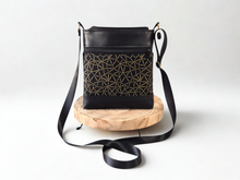 Load image into Gallery viewer, Black and metallic gold vegan faux leather small crossbody bag