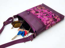 Load image into Gallery viewer, Purple and pink vegan faux leather small crossbody bag for women