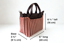 Load image into Gallery viewer, Brown vegan leather and pink velour corduroy mini tote bag