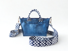 Load image into Gallery viewer, Blue Denim colored vegan faux leather small tote bag