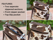 Load image into Gallery viewer, Brown and cream vegan cow leather small crossbody bag for women