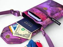 Load image into Gallery viewer, Purple marble fabric crossbody phone bag for women - cell phone purse