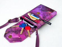 Load image into Gallery viewer, Purple marble fabric crossbody phone bag for women - cell phone purse