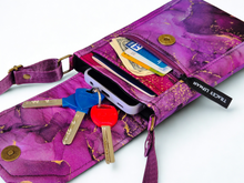 Load image into Gallery viewer, Purple marble fabric crossbody phone bag for women - cell phone purse