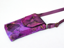 Load image into Gallery viewer, Purple marble fabric crossbody phone bag for women - cell phone purse