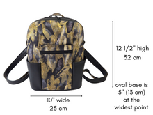 Load image into Gallery viewer, Handmade black vegan faux leather and fabric backpack purse for women