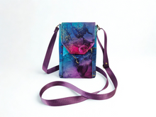 Load image into Gallery viewer, Purple and blue marble fabric crossbody cell phone purse for women