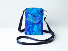 Load image into Gallery viewer, Blue and purple marble fabric small crossbody phone bag for women