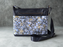 Load image into Gallery viewer, Grey vegan friendly faux leather and fabric medium cross body purse