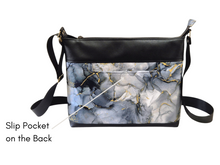 Load image into Gallery viewer, Grey vegan friendly faux leather and fabric medium cross body purse