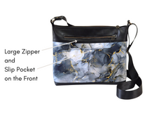 Load image into Gallery viewer, Grey vegan friendly faux leather and fabric medium cross body purse
