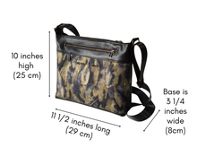 Load image into Gallery viewer, Vegan friendly black faux leather and fabric medium cross body purse