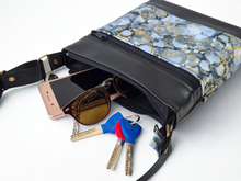 Load image into Gallery viewer, Gray, black, and metallic gold vegan leather small crossbody purse for women with pockets