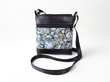 Load image into Gallery viewer, Gray, black, and metallic gold vegan leather small crossbody purse for women with pockets