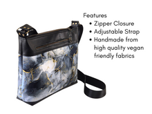 Load image into Gallery viewer, Grey vegan friendly faux leather and fabric medium cross body purse