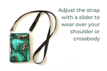 Load image into Gallery viewer, Cell phone bag, emerald green agate slice geode small crossbody bag