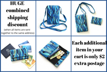 Load image into Gallery viewer, Crossbody cell phone purse - blue turquoise gold grab and go phone bag